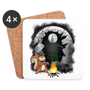 Fire Campfire Forest Dwellers Squirrel Moon - Coasters (set of 4) - white - Front