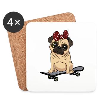 Pug Skater Skating Skateboard Kids Child Baby - Coasters (set of 4) - white - Front