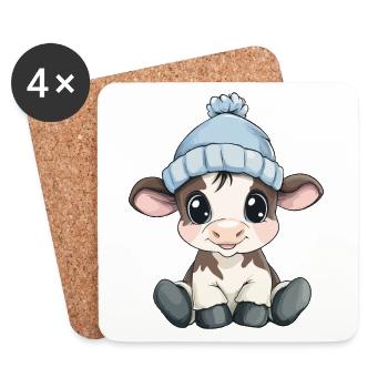 Kuh Süß Niedlich Baby Kinder Tier Kalb Cartoon - Untersetzer (4er-Set) - Weiß - Vorne