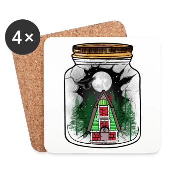 Maison Hiver Neige Chute de neige Lune Noël Noël - Dessous de verre (lot de 4) - blanc - Devant