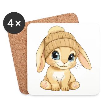 Lapin mignon mignon bébé enfants animal dessin animé - Dessous de verre (lot de 4) - blanc - Devant
