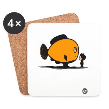 Kleiner Junge und großer Fisch - Untersetzer (4er-Set) - Weiß - Vorne