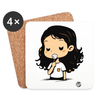 Cute cartoon girl with sweets - Coasters (set of 4) - white - Front