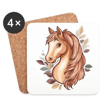 Horse Autumn Leaves - Coasters (set of 4) - white - Front