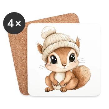 Squirrel Cute Cute Baby Kids Animal Cartoon - Coasters (set of 4) - white - Front