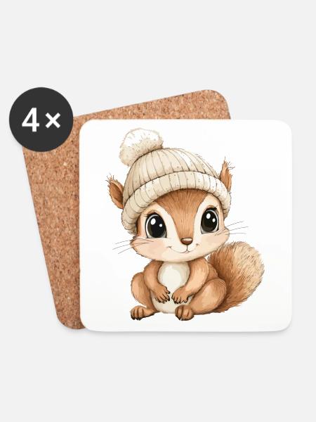 Eichhörnchen Süß Niedlich Baby Kinder Tier Cartoon - Untersetzer (4er-Set) - Weiß