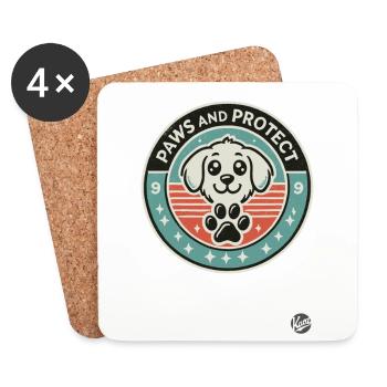 Chien Motif « Pattes et Protéger » Chien Mignon - Dessous de verre (lot de 4) - blanc - Devant