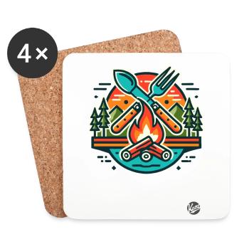 Couverts de camping et nourriture pour feu de camp - Dessous de verre (lot de 4) - blanc - Devant