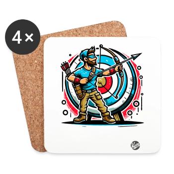 Super Archer – Bow and Arrow - Coasters (set of 4) - white - Front