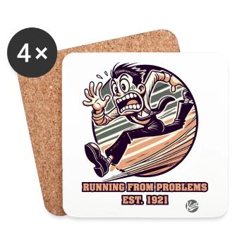 Homme de dessin animé vintage fuyant les problèmes - Dessous de verre (lot de 4) - blanc - Devant