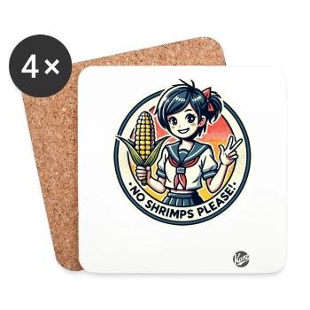 No shrimps: cartoon girl with corn on the cob - Coasters (set of 4) - white - Front