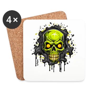 Laughing, green dripping skull - Coasters (set of 4) - white - Front
