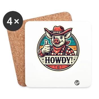 Western Parody Cowboy Pig Howdy - Coasters (set of 4) - white - Front