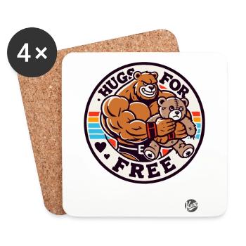 Bodybuilder-Bär Kleine Bären-Umarmungen Gratis - Untersetzer (4er-Set) - Weiß - Vorne