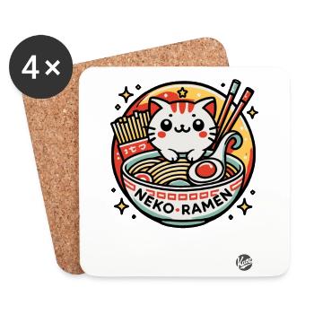 Neko Ramen für Katzen - Untersetzer (4er-Set) - Weiß - Vorne