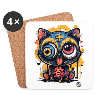 Super Crazy Cool Graffiti Cat - Dessous de verre (lot de 4) - blanc - Devant