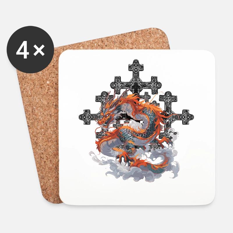 mystisch Drache Drachen Kreuz - Untersetzer (4er-Set) - Weiß