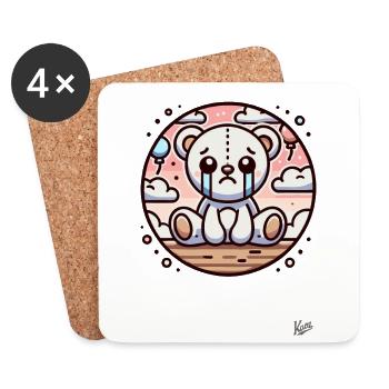 Sad, Cute Toy Cuddly Bear - Coasters (set of 4) - white - Front