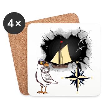Maritime Seagull Seagulls Compass Ship Ships - Coasters (set of 4) - white - Front