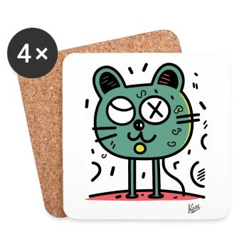 Lustiger Cartoon-Kater oder Katze - Untersetzer (4er-Set) - Weiß - Vorne