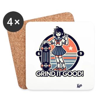 gib Gas und hau rein, Mädchen Skateboarding - Untersetzer (4er-Set) - Weiß - Vorne