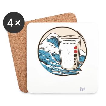 Vagues de la mer japonaise et lait - Dessous de verre (lot de 4) - blanc - Devant