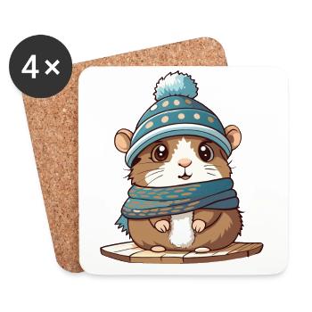 Cute hamster with scarf and bobble hat. - Coasters (set of 4) - white - Front