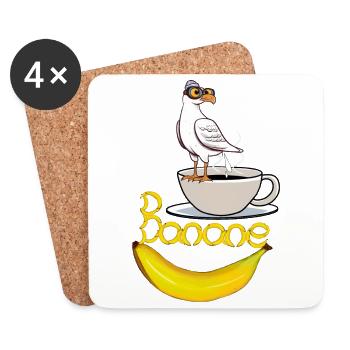 maritime, mouette, mouettes, banane, café - Dessous de verre (lot de 4) - blanc - Devant