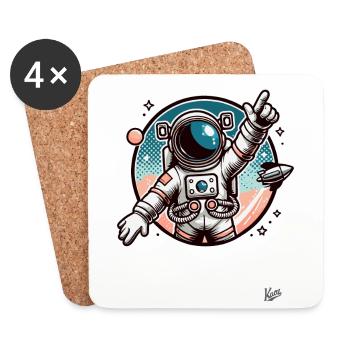 Un astronaute pointe vers la galaxie - Dessous de verre (lot de 4) - blanc - Devant