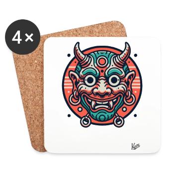 Masque Oni japonais cool - Dessous de verre (lot de 4) - blanc - Devant