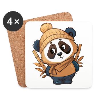 Niedlicher Panda mit Schal und Pudelmütze. - Untersetzer (4er-Set) - Weiß - Vorne