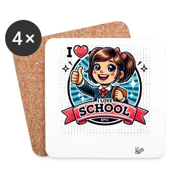 Schoolgirl thumbs up: I love school - Coasters (set of 4) - white - Front