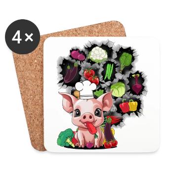 Cuisine végétarienne porcelet Piggy Cuisine de légumes - Dessous de verre (lot de 4) - blanc - Devant