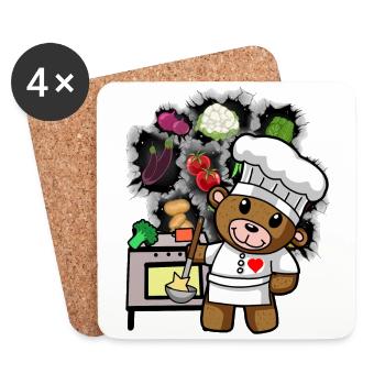 Teddy Bear, Cook, Chef, Cook, Cook, Cook, Vegetables - Coasters (set of 4) - white - Front