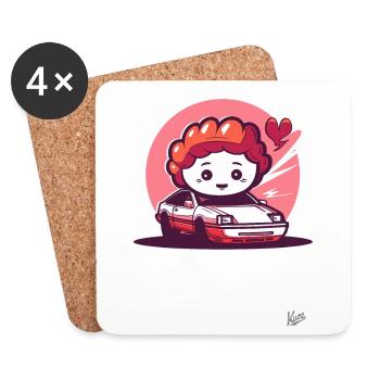 Pilote Chibi dans une voiture de course JDM au Japon - Dessous de verre (lot de 4) - blanc - Devant