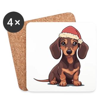 Père Noël Chien Teckel Noël - Dessous de verre (lot de 4) - blanc - Devant