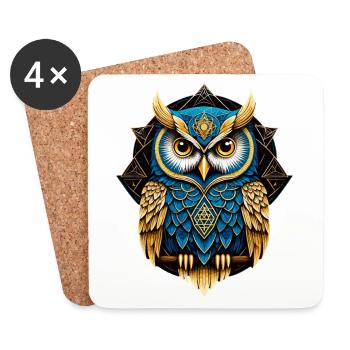 Owl Bird Guardian Night Nature Mystical Colorful Art - Coasters (set of 4) - white - Front