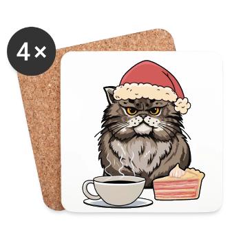Katze Nikolaus Santa Kaffee Kuchen naschen Xmas - Untersetzer (4er-Set) - Weiß - Vorne