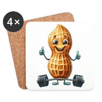 Peanut Bodybuilder Pouces vers le haut GYM Bodybuilder - Dessous de verre (lot de 4) - blanc - Devant