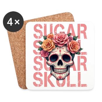 Tête de mort mexicaine sugar skull dia de Muertos - Dessous de verre (lot de 4) - blanc - Devant