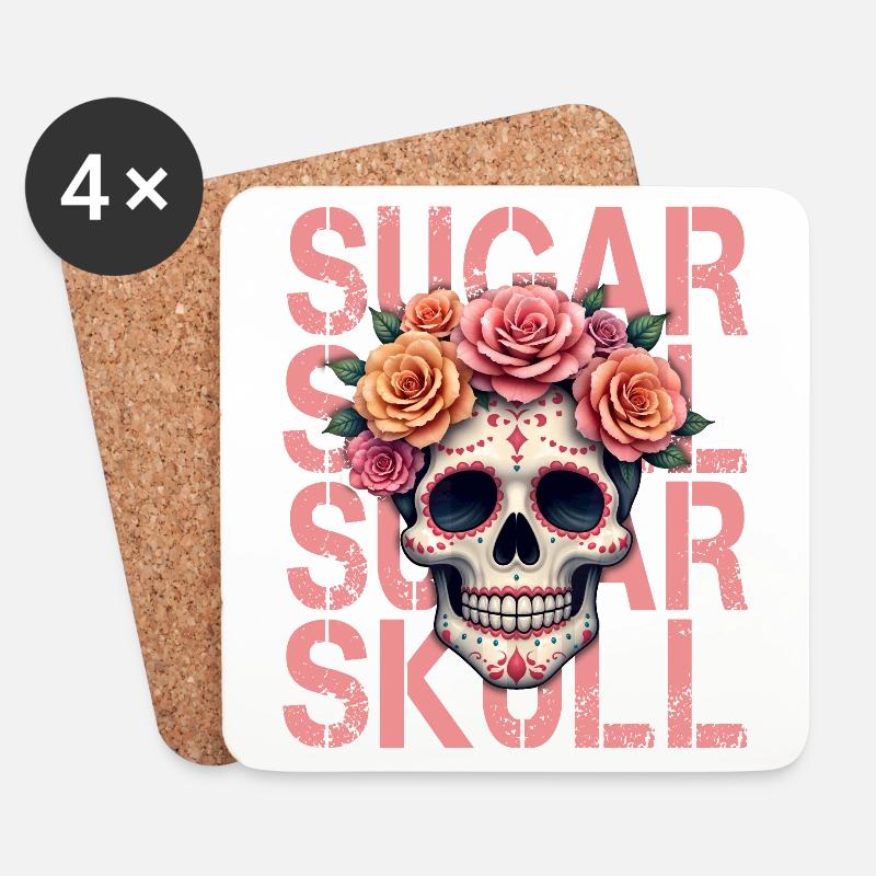 Mexikanischer Schädel Sugar Skull Dia de Muertos - Untersetzer (4er-Set) - Weiß