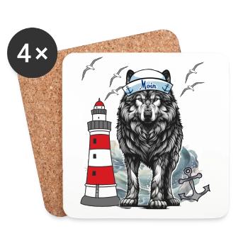 Sailor Husky Dog Dogs Maritime Sailor Wolf - Coasters (set of 4) - white - Front