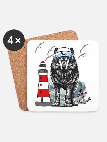Seemann Husky Hund Hunde maritim Matrose Wolf - Untersetzer (4er-Set) - Weiß