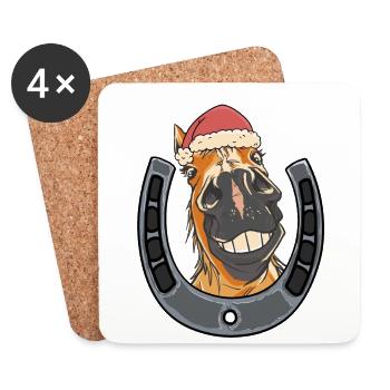 Père Noël Cheval Chevaux Enfants - Dessous de verre (lot de 4) - blanc - Devant