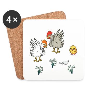 Chicken Chickens Poultry Chicks Spring Easter Child - Coasters (set of 4) - white - Front
