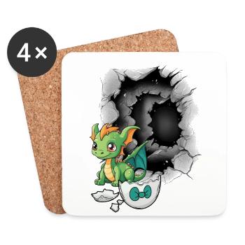 Baby Dino Dragon Dragon Eggshell Hatch - Coasters (set of 4) - white - Front
