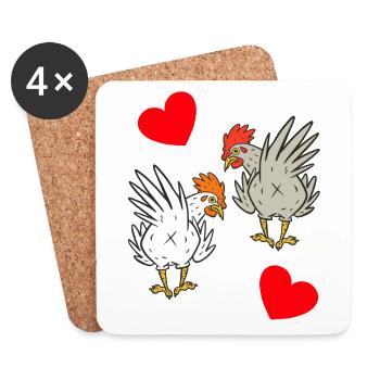 Poulet, poulets, volaille - Dessous de verre (lot de 4) - blanc - Devant
