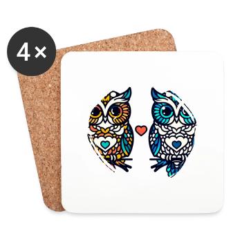 Hiboux mon hibou de la Saint-Valentin - Dessous de verre (lot de 4) - blanc - Devant