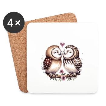 Hiboux mon hibou de la Saint-Valentin - Dessous de verre (lot de 4) - blanc - Devant