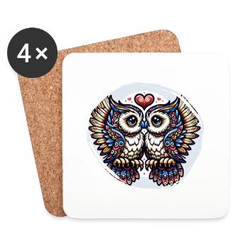 Hiboux mon hibou de la Saint-Valentin - Dessous de verre (lot de 4) - blanc - Devant